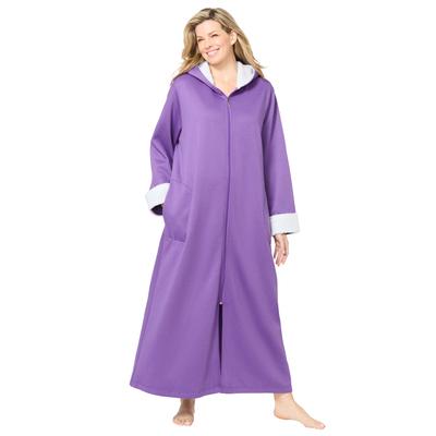 Plus Size Women's Sherpa-Lined Long Hooded Robe by Dreams & Co. in Plum Burst (Size L)