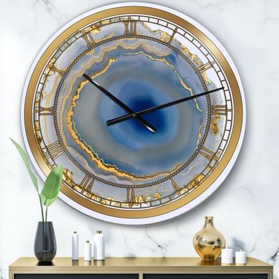 Golden Water Agate Oversized Fashion Wall Clock by Designart in Gold