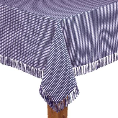 Wide Width Homespun Check Woven Tablecloth by LINTEX LINENS in Marine Blue (Size 60" W 102"L)