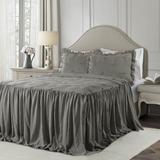 Ravello Pintuck Ruffle Skirt Bedspread 3 Pc Set by Lush Décor in Dark Gray (Size QUEEN)