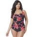 Plus Size Women's Chlorine Resistant H-Back Sarong Front One Piece Swimsuit by Swimsuits For All in New Poppies (Size 10)