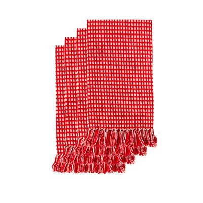 HOMESPUN FRINGED Napkins 4 PK18X18 by LINTEX LINENS in Red