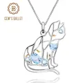 GEM'S BALLET-Collier avec Pendentif en Forme de Chat pour Femme Bijoux en Topaze Bleu Ciel