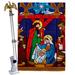 Angeleno Heritage Stained Glass Nativity 2-Sided Polyster 40 x 28 in. Flag Set in Blue/Green/Red | 40 H x 28 W in | Wayfair