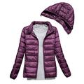 Lightweight Down Jacket Women with Movable Hood Womens Down Coats Women's Ultra Light Packable Down Jacket Down Filled Coat Quilted Padded Hooded Puffer Jacket Ladies Bubble Puffa Jacket Purple S