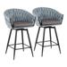 Braided Matisse Contemporary Counter Stool in Black Steel with Blue Fabric and Grey Faux Leather by LumiSource - Set of 2 - Lumisource B26-BRAIDMAT 55SWVX BKBUGY2