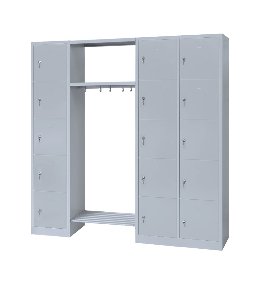 Lüllmann® Garderobe, 1 Abteil links, 2 Abteile rechts, je 5 Fächer, 1800 x 1915 x 500 mm, lichtgrau Image