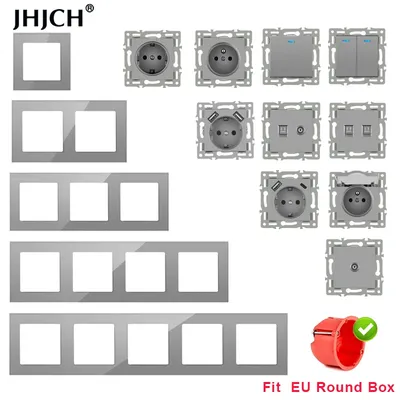 Jturboch-Module mural standard européen panneau en verre gris prise de courant fonction de bouton