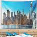 East Urban Home Polyester Evening New York City Skyline Panorama Tapestry w/ Hanging Accessories Included Metal in Black/Blue | Wayfair