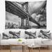 East Urban Home Cityscape Manhattan Bridge in Gray Shade Tapestry w/ Hanging Accessories Included in Black/Gray | 50 H x 60 W in | Wayfair