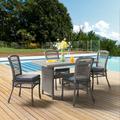 Bayou Breeze ASTI All-Weather 5 Pc Outdoor Dining Set w/ 30"H Dining Table w/ Glass Top & 4 Dining Chairs Glass in Gray | Wayfair