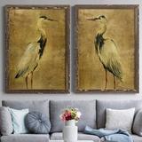 Breakwater Bay Gold Crane at Dusk I - Picture Frame Painting Print Set on Canvas Canvas, Solid Wood in Black/Yellow | 20 H x 17 W in | Wayfair