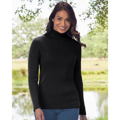 Appleseeds Women's Ribbed Cotton Turtleneck Sweater - Black - PXL - Petite