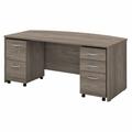 Bush Business Furniture Studio C 72W x 36D Bow Front Desk with Mobile File Cabinets in Modern Hickory - Bush Business Furniture STC012MHSU