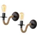 2 Packs Applique Murale Vintage, Lampe Murale Corde de Chanvre, E27 Rétro Applique Murale Interieur