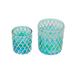 Coastal Blue/ Green Mosaic Glass Candle Holders Beach Decor (Set Of 2) - 4 X 3.75 X 3.75 inches