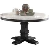 ACME Nolan Dining Table w/Pedestal in White Marble & Salvage Dark Oak