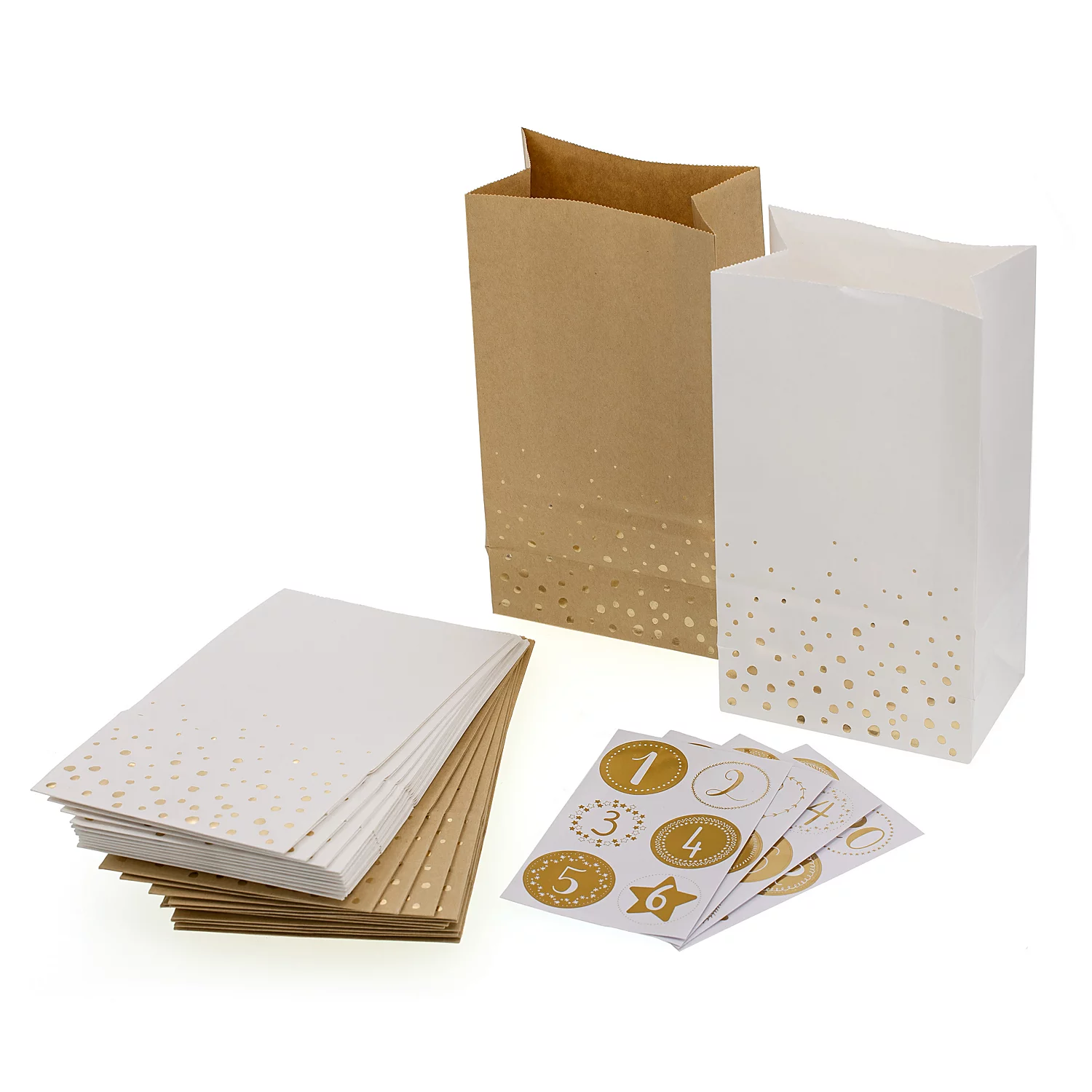 Adventskalendertüten-Set, natur-weiß-gold, 24 Stück Image