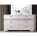 Rosdorf Park Dresser In White High Gloss w/ 6 Drawers & 2 Hidden Jewelry Drawer Wood in Brown/White | 34 H x 68 W x 18 D in | Wayfair