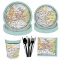 Assiettes en Papier Thème Carte du Monde Poulet Café Festival Voyage Paille Jeffplacées