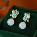 SNew-Boucles d'oreilles en perles incrustées d'argent pour femme style chinois classique super