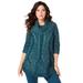 Plus Size Women's Cowl Neck Cable Pullover by Roaman's in Midnight Teal Aquatic Green (Size 4X)