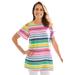 Plus Size Women's Short-Sleeve Cold-Shoulder Tee by Woman Within in White Charming Stripe (Size 30/32) Shirt