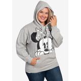 Plus Size Women's Disney Minnie Mouse Peeking Hoodie Sweatshirt Gray by Disney in Gray (Size 1X (14-16))
