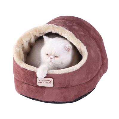 Faux Suede Pet Cat Small Dog Bed And Cave by Armarkat in Red Beige