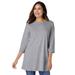 Plus Size Women's Perfect Three-Quarter Sleeve Crewneck Tunic by Woman Within in Medium Heather Grey (Size 26/28)