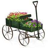 Gracie Oaks Chasitty Wheel Garden Yard Brown Elevated Planter Wood/Metal in Green | 24 H x 24.5 W x 13.5 D in | Wayfair