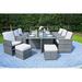 Latitude Run® Amher 10 - Person 49.21" Long Outdoor Dining Set w/ Cushions Glass/Wicker/Rattan in Gray | 49.21 W x 74.8 D in | Wayfair