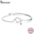 BAMOER-Bracelets en argent regardé 100% pour femme 925 argent regardé coeur rose CZ JOLink bijoux