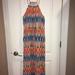 Athleta Dresses | Athleta Blue/Red/Orange/Yellow Maxi Dress Halter | Color: Blue/Orange | Size: Xs