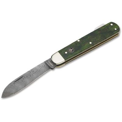 Boker Solingen Hunters Mono Folding Knife 3.35in Damascus Curly Birch Wood Green Handle 118030DAM