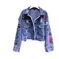 UKKO Denim Jacket Womens Women'S Denim Jacket Coat Spring Jean Jackets Women Coats Female Denim Jacket Graffiti Rivet Jacket Girl Outerwear Blue-Blue Jacket,S