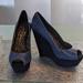 Jessica Simpson Shoes | Jessica Simpson Blue Bird Luxury Nappa Wedge Shoes | Color: Black/Blue | Size: 9