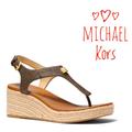 Michael Kors Shoes | New Michael Kors Laney Thong Signature Logo Sandals 8 | Color: Brown/Gold | Size: Various