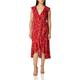 Max Studio Women's Printed Ruffle Wrap Midi Dress, Red/Blush, Small