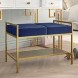 Willa Arlo™ Interiors Shelves Storage Entryway Bench Upholstered/Velvet, Metal | 20 H x 28 W x 18 D in | Wayfair 532C6CD8F87F4B7494967E89BEA1265A