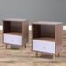 2pcs End Side Table Nightstand with Storage Drawer Solid Wood Legs