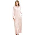 Xiang Ru Hooded Dressing Gown Zip Front Full Length Housecoat Warm Towelling Robe for Women Pink L