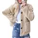 HARRYSTORE Faux Fur Coats Women Teddy Bear Jacket Fleece Lapel Coat Oversized Fluffy Outwear Autumn Winter Casual Loose Pockets Button Down Warm Up Ladies Cardigan Khaki