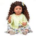 Ecomgoo Reborn Baby Dolls Full Body Silicone Realistic 22inch 55cm Toddler Girl Doll with Long Brown Hair for Birthday Xmas Gift