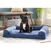 FurHaven Quilted Orthopedic Bolster Sofa Pet Bed Memory Foam in White/Blue | 6.5 H x 36 W x 27 D in | Wayfair 45437405