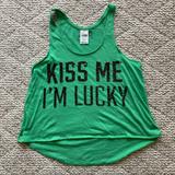 Pink Victoria's Secret Tops | 5/$15 Pink Vs Green “Kiss Me I’m Lucky” Tank Top Xs | Color: Black/Green | Size: Xs