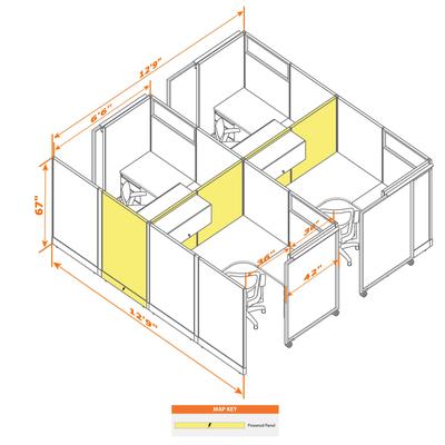 Cubicle with Sliding Door 67H 4pack Cluster