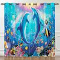 YUANZU Ocean Curtains, Tropical Fish Coral Dolphin Underwater Sea World Art Pattern Microfiber Blackout Fabric Eyelet Window Drapes for Kids Bedroom Playroom W168cm (66") x D137cm (54") 2 Panels