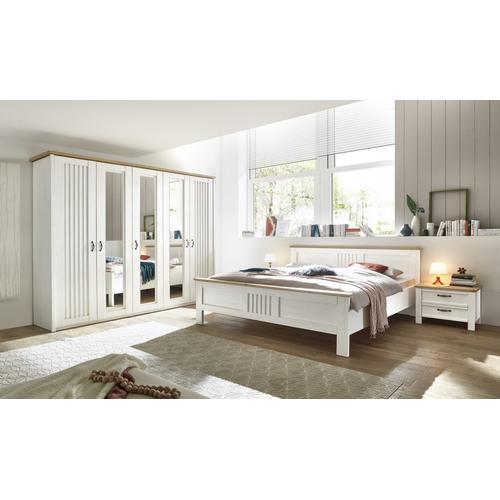 Schlafzimmer Set weiss mit Bett 180x200 + Schrank 265 cm + 2x Nachttische Pinie weiss Eiche Trentino