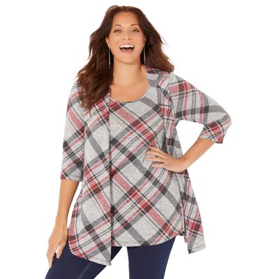 Plus Size Women's Impossibly Soft Cardigan & Tank Duet by Catherines in Gunmetal Plaid (Size 6X)